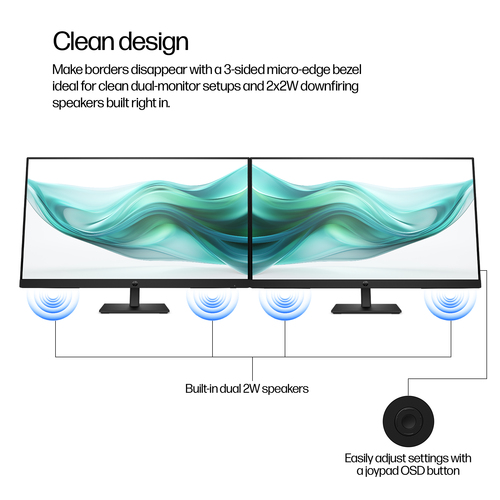 HP 27" LCD monitor image highlighting clear display and wide viewing angles