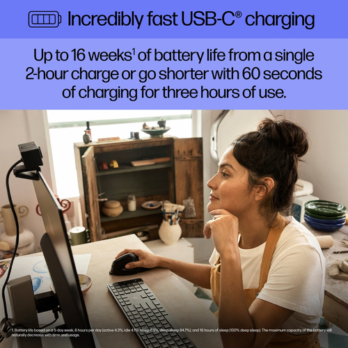 HP 920 Ergonomic Wireless Mouse, Right-hand, Bluetooth + USB/A 4000 DPI, Black