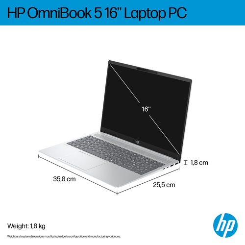 HP OmniBook 5 16-bc1004na, AMD Ryzen™ 5, 3.2 GHz 16" 16 GB, 512 GB
