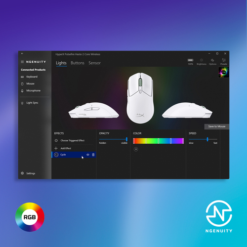 HyperX Pulsefaire Haste 2 Core Gaming Mouse, Ambidextrous, USB Type-A, 3600 DPI