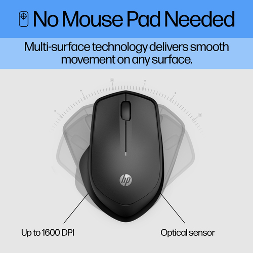 HP 280 Silent Wireless Mouse, Right-hand, Optical, RF Wireless, Black