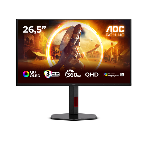 AOC G4 Q27G4SDR 26.5-inch Quad HD OLED gaming monitor with 2560 x 1440 resolution in black and red