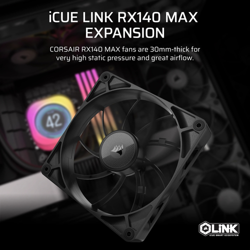 Corsair iCUE LINK RX140 MAX, Fan, 14 cm, 300 RPM, 1600 RPM, Black