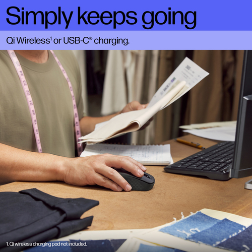 HP 695 Rechargeable Wireless Mouse, Ambidextrous, Bluetooth, 4000 DPI, Black