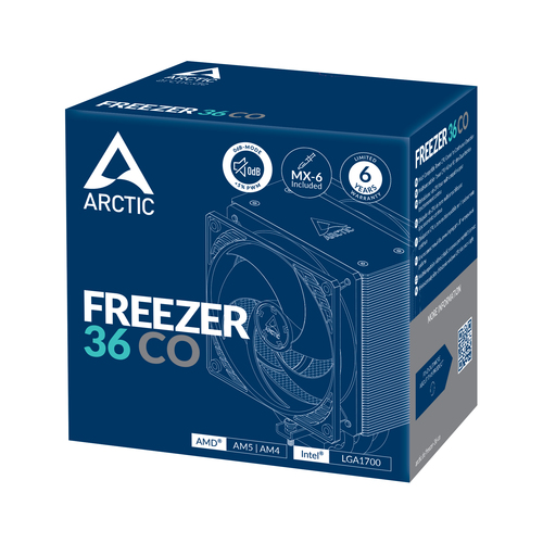 ARCTIC Freezer 36 CO CPU cooler with energy-efficient design and easy installation for gaming and workstations