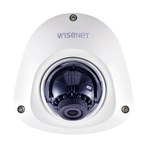 Hanwha ANV-L6023R wired dome IP security camera mounted on ceiling for indoor and outdoor surveillance