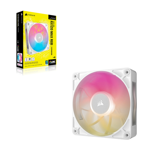 Corsair iCUE LINK RX120 MAX RGB, Fan, 12 cm, 400 RPM, 2000 RPM, White