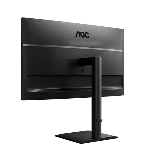 AOC E4 U27E4CV monitor image showing clean black design on work desk