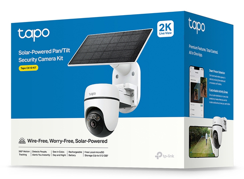 TP-Link Tapo C610 kit packaging with solar powered outdoor security camera components