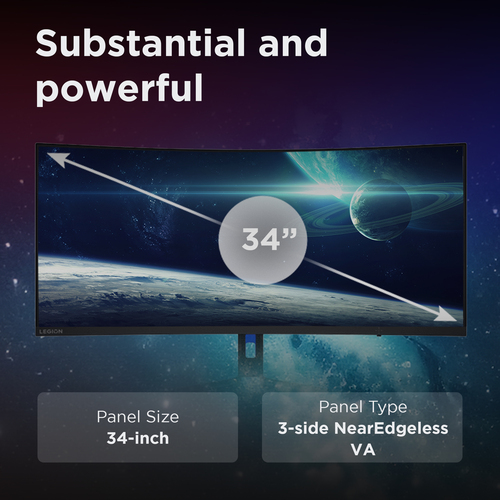 Lenovo Legion R34w-30 monitor photo emphasizing curved design and black finish