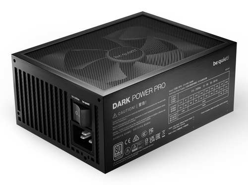 be quiet! Dark Power Pro 13 1600W PSU rear I/O, switch, and 80 PLUS Titanium label