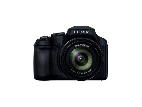Panasonic Lumix FZ82D bridge camera black front view with 60x zoom lens for travel photography