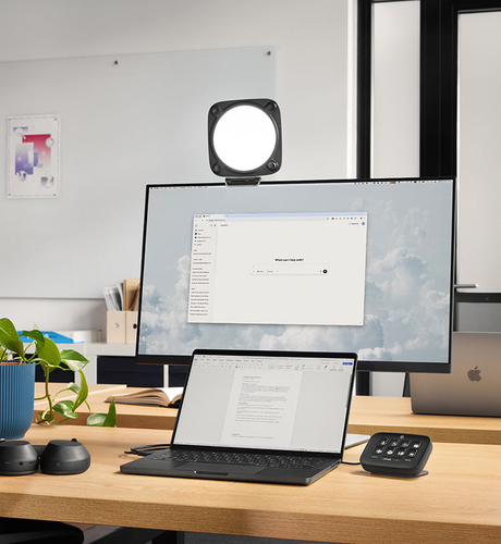 Elgato Key Light Neo black LED key light mounted on desk image