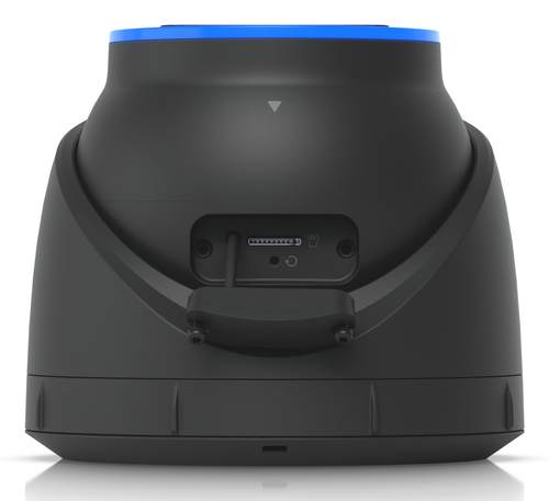 Turret camera showing two-way audio microphone and speaker ports