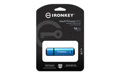 Kingston IronKey Vault Privacy 50C, 16GB USB-C AES-256 Encrypted Flash Drive