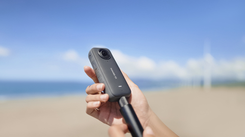 High-resolution Insta360 X3 camera recording 5.7K 360-degree video