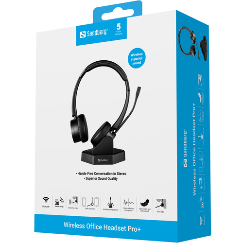 Sandberg Wireless Office Headset Pro+, Wireless,  20 - 20000 Hz, Headphones, Black
