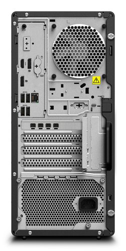 Lenovo workstation showing compact tower chassis in office setup