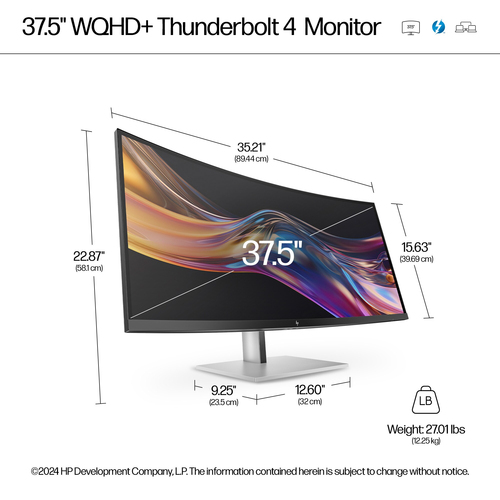 HP Series 7 Pro 37.5 inch WQHD+ Thunderbolt 4 Monitor, LCD, Black