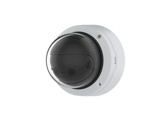 Axis P3827-PVE 7 MP panoramic PTZ IP security camera mounted on ceiling for indoor surveillance