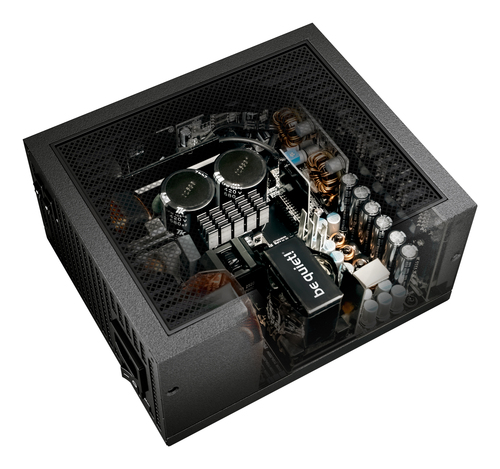 850W modular power supply black housing close up