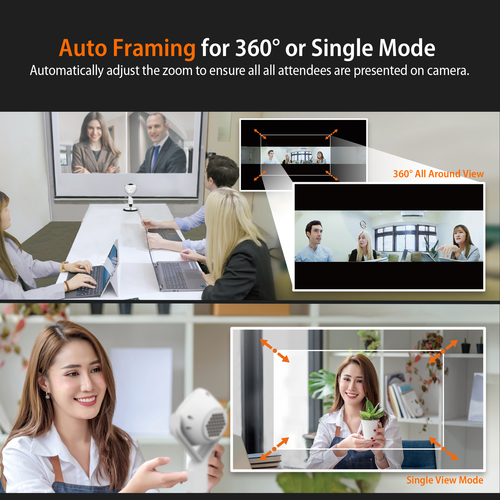 j5create JVU368 5MP 360° AI Webcam with Speakerphone – Full HD 1080p, USB, White