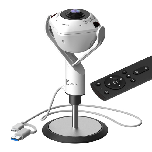 j5create JVU368 5MP 360° AI Webcam with Speakerphone – Full HD 1080p, USB, White