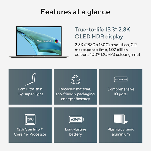 ASUS Zenbook S 13 OLED Intel Core Ultra 7, 13.3" 2880 x 1800 pixels 16 GB 1 TB, Windows 11 Home