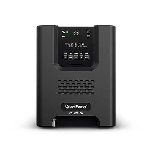 CyberPower PR1500ELCD UPS tower with LCD display and black metal casing