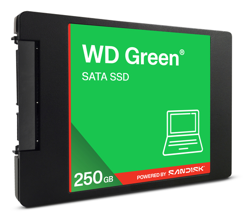 Western Digital Green 250GB SATA SSD photo front view showing model label