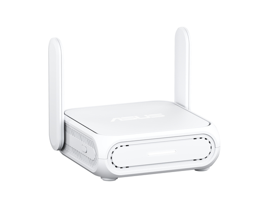 ASUS RT-BE58 Go dual-band Wi-Fi 7 portable router in white for fast wireless connectivity