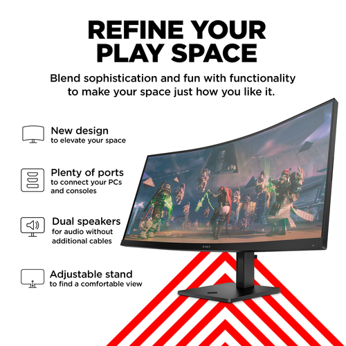 HP OMEN WQHD 165Hz Curved Gaming Monitor, (34"), 3440 x 1440 pixels, WQHD, LCD
