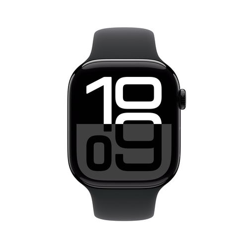 Apple Smartwatch Series 10 Jet Black aluminium case with black rubber band and always on touchscreen