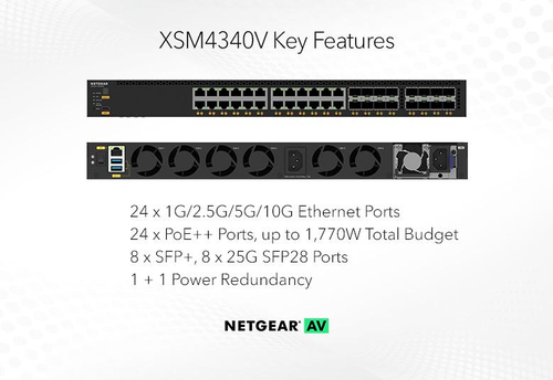 NETGEAR (XSM4340V-TAANES), L3, 10G Ethernet PoE, Managed Switch
