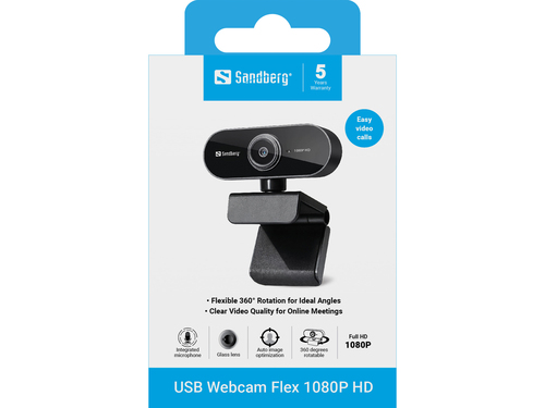 Sandberg USB Webcam Flex 1080P HD, 2MP, Full HD, 30fps, Flexible Arm, USB, Mic