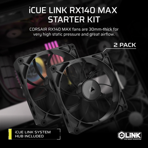 Corsair iCUE LINK RX140 MAX Fan 14 cm, 300 RPM, 1600 RPM, Black