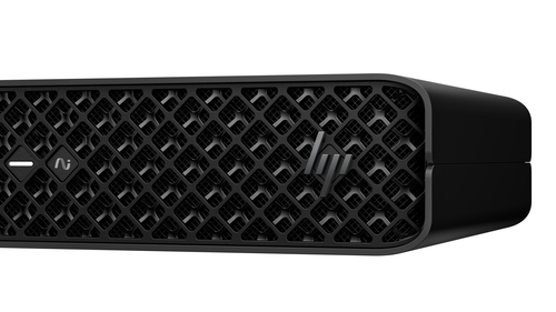 Top view of black HP Z2 Mini G1i highlighting 32 GB DDR5 memory and 1 TB NVMe SSD