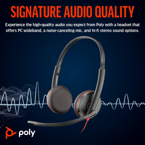 POLY Blackwire 3225 Stereo 3.5mm Plug +USB-C/A Adapter (Bulk), Wired, 20 - 20000 Hz, Headset/Headphones, Black