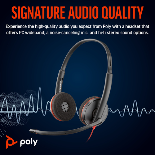 POLY (8X2J9A6) Blackwire 3220 Stereo USB-C/A Adapter, Wired, Headset/Headphones, Black