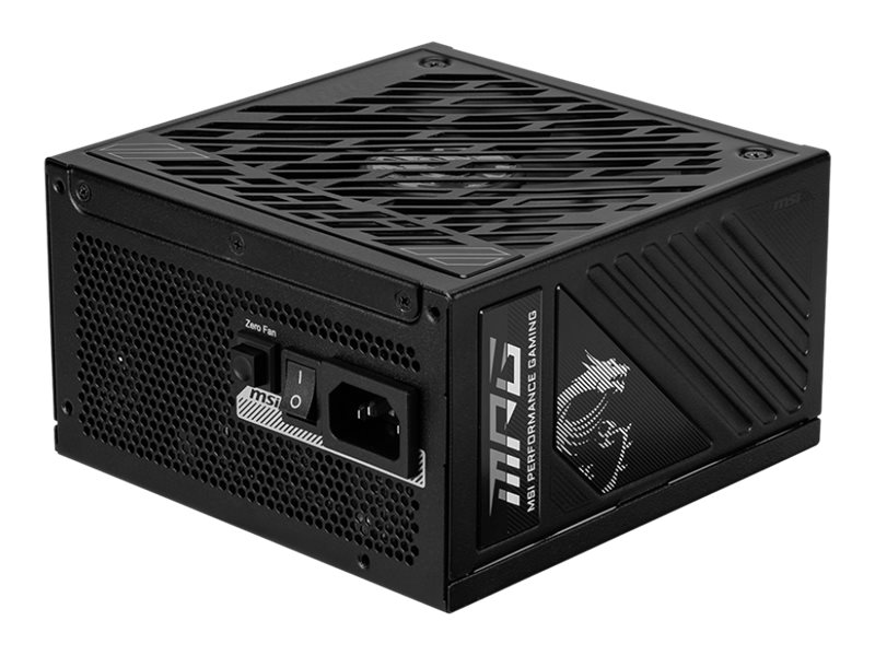 MSI MPG A850GS PCIE5 power supply front branding and dragon logo detail