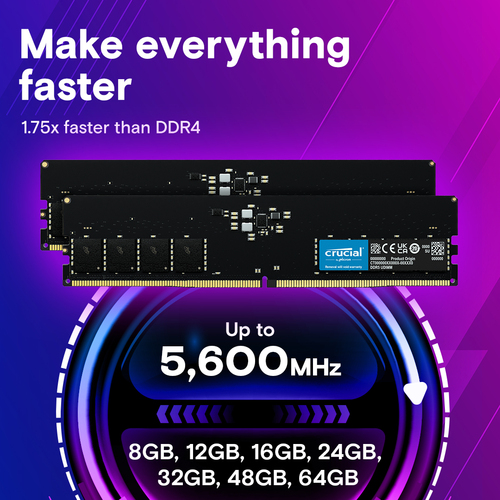 Crucial (CT2K64G56C46U5), 128 GB DDR5 5600 MHz 288-pin DIMM Memory for PC/Server