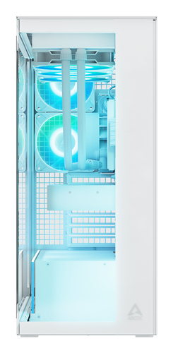 ARCTIC Xtender White midi tower PC case showing five preinstalled fans for advanced cooling