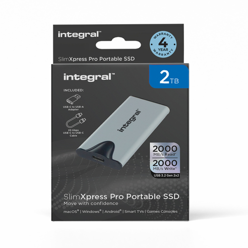 Integral SlimXpress Pro 2 TB, USB Type-C 3.2 Gen 2x2, 2000 MB/s External SSD