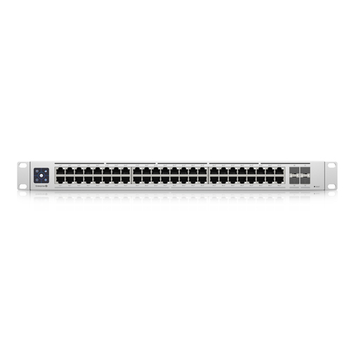 Ubiquiti Enterprise 48 PoE L3 network switch front Ethernet ports close up