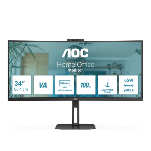 AOC V5 CU34V5CW, 86.4 cm (34"), 3440 x 1440 pixels, Wide Quad HD, LED, Monitor