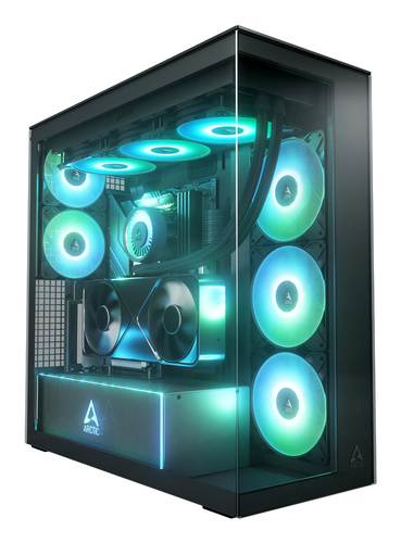ARCTIC Xtender VG Mirror Black E-ATX Midi Tower PC Case with Vertical GPU Mounts