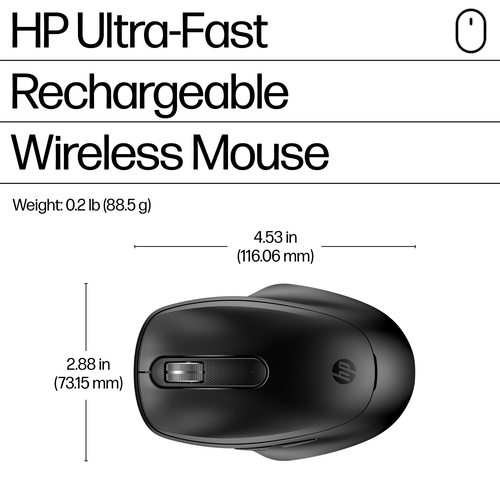 HP 510 Ultra-Fast Rechargeable Wireless Mouse, Ambidextrous, 4000 DPI, Black