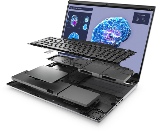 DELL Precision 7680 laptop angled view with NVIDIA RTX 3500 Ada GPU