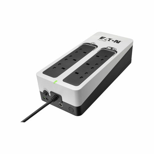 Side angle of Eaton 3S550B 330W tower UPS in black and white