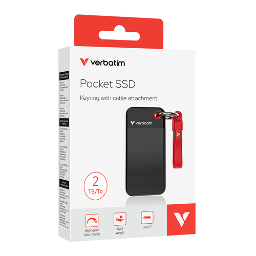 Verbatim Pocket 2TB SSD, USB-C 1000MB/s, USB 3.2 Gen 2, Portable Black/Red